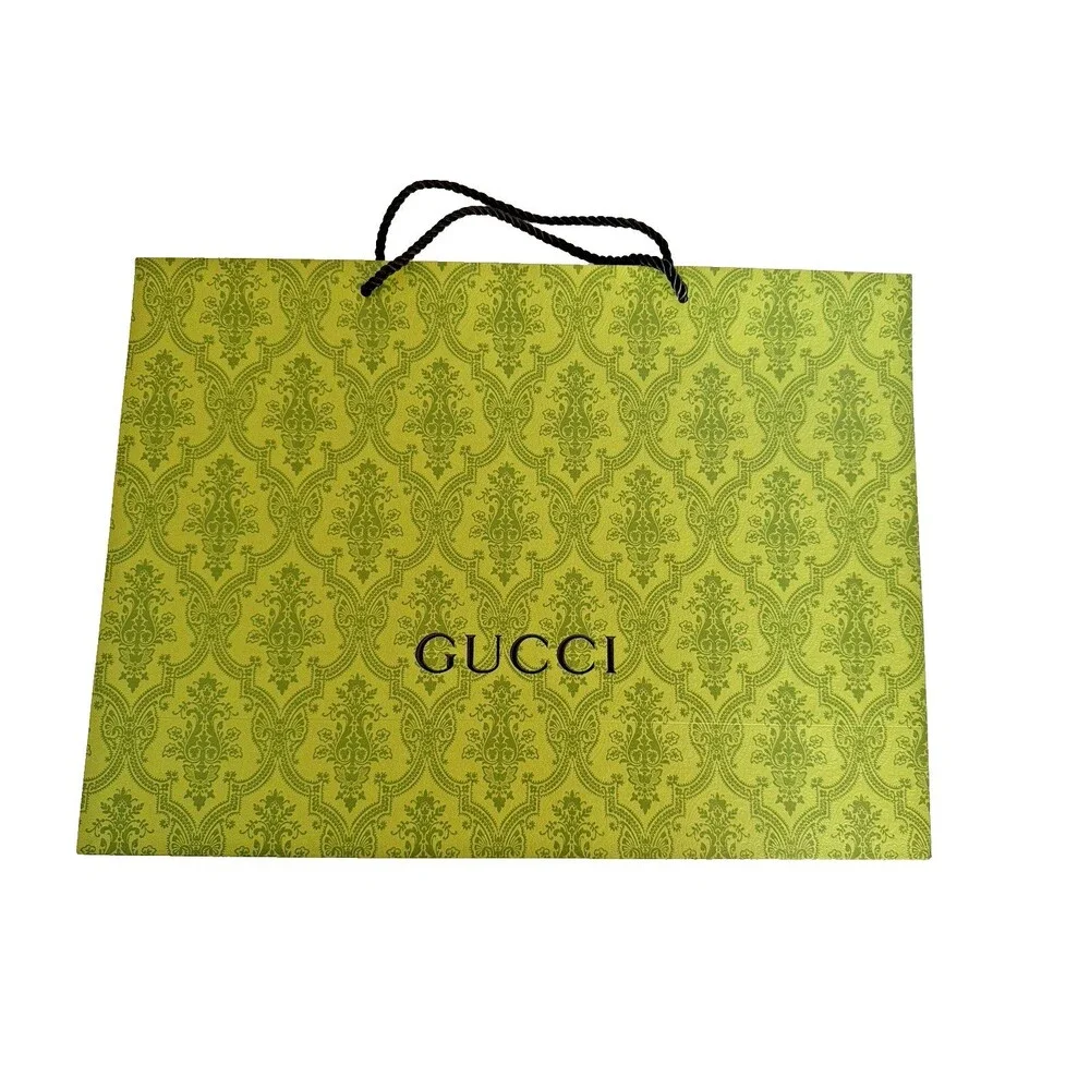Gucci Medium Green Printed Paper Shopping Gift Bag 17x12.25x5 Luxury Tote